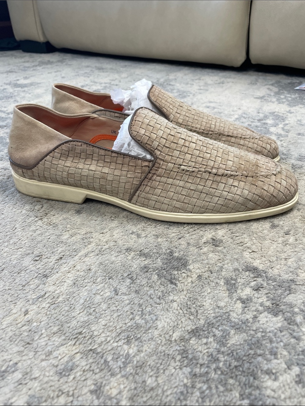 Santoni Woven Loafer Light Brown Beige Sz 12 - Picture 7 of 16